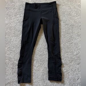Black Leggings w/ Ruching + Pockets + Back Zip